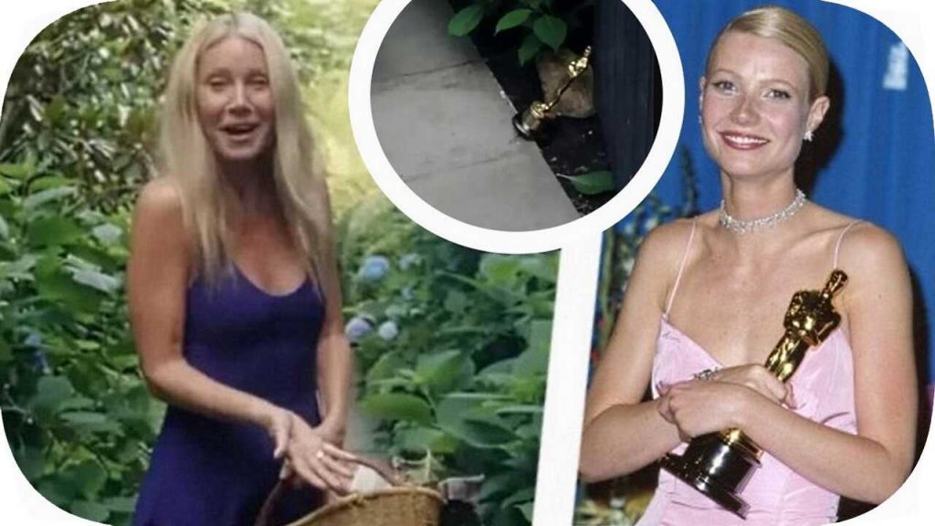 Gwyneth Paltrow uses a golden Oscar statuette as a doorstop in her garden 43